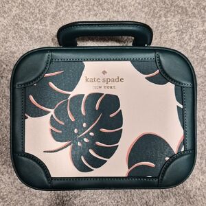 Kate Spade Teal and White Monstera Leaf Print Box Bag